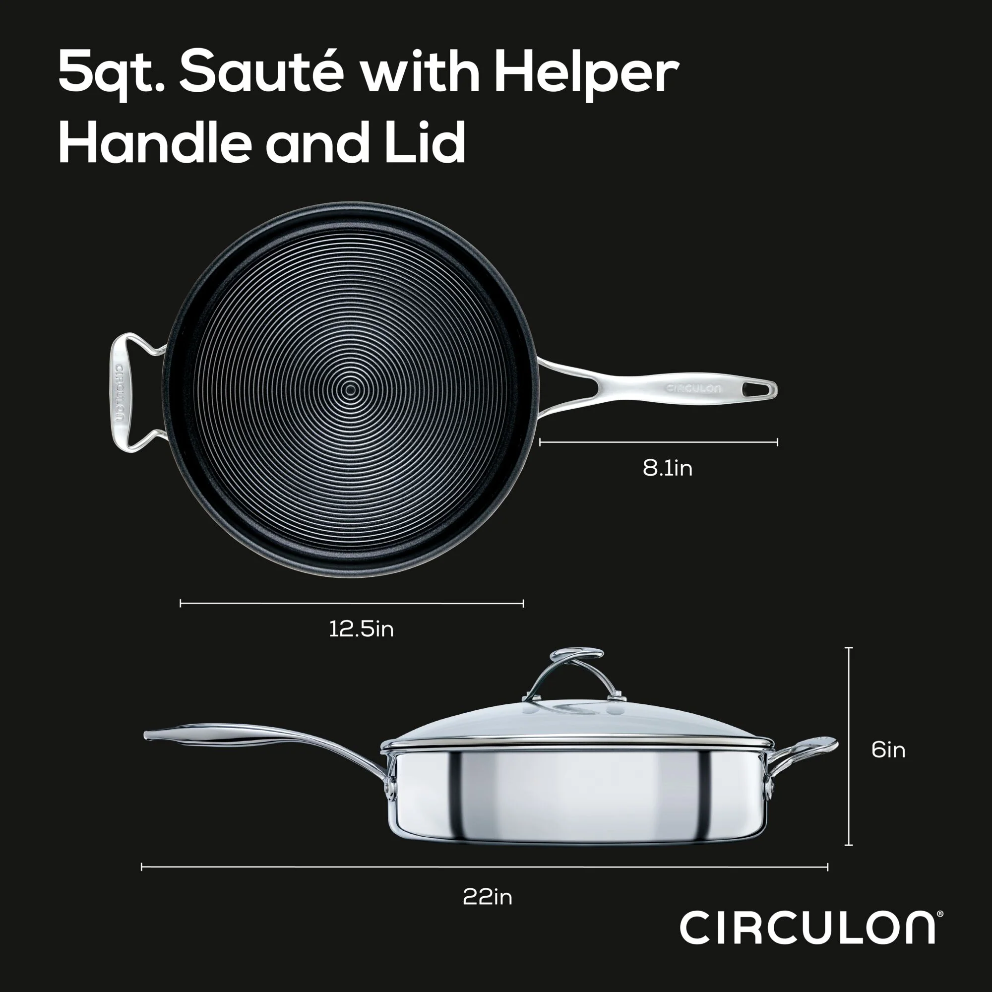 5 Quart Tri-Ply Clad Nonstick Saute w/ Lid & Helper Handle - Image 8