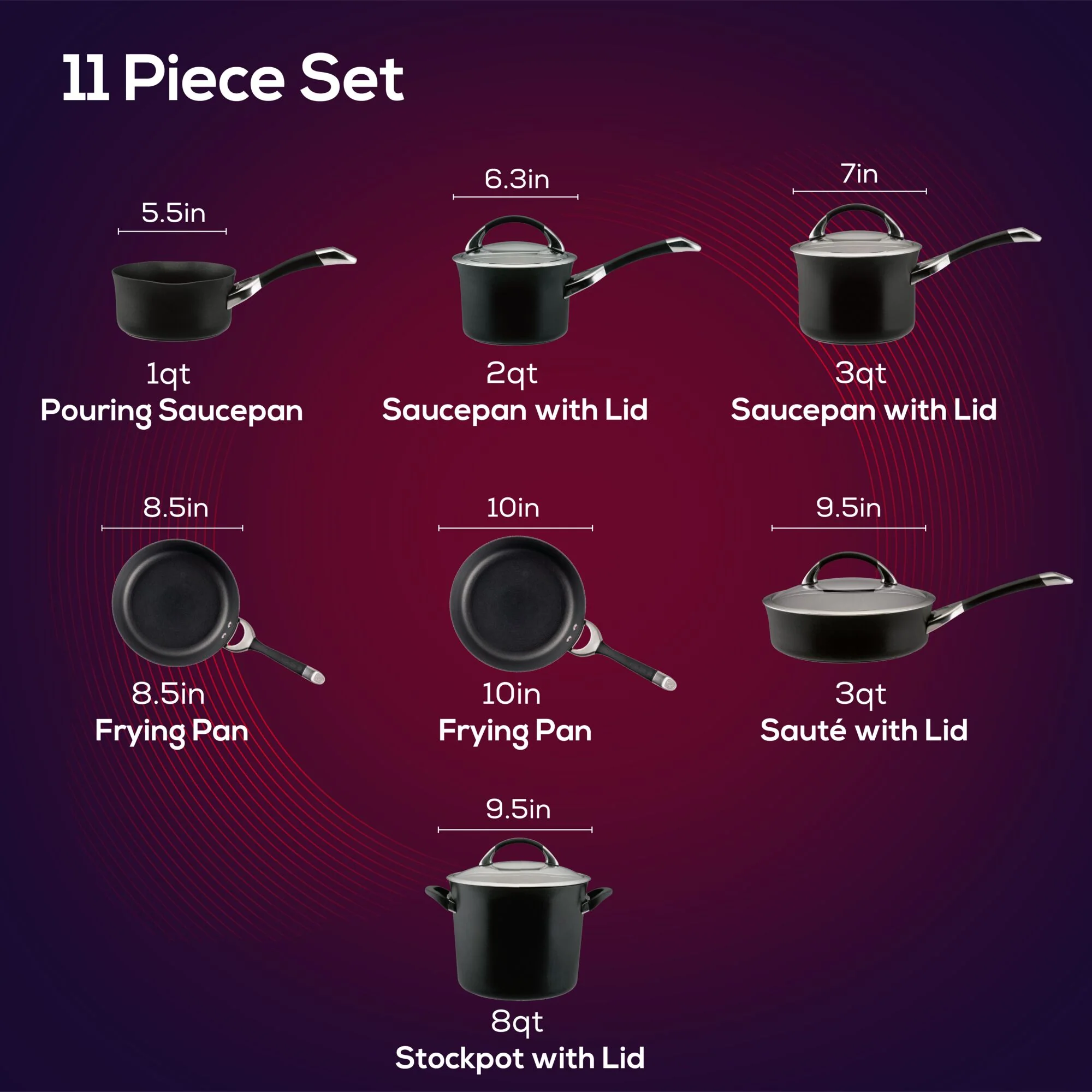 11-Piece Cookware Set: Nonstick & Hard-Anodized - Image 6